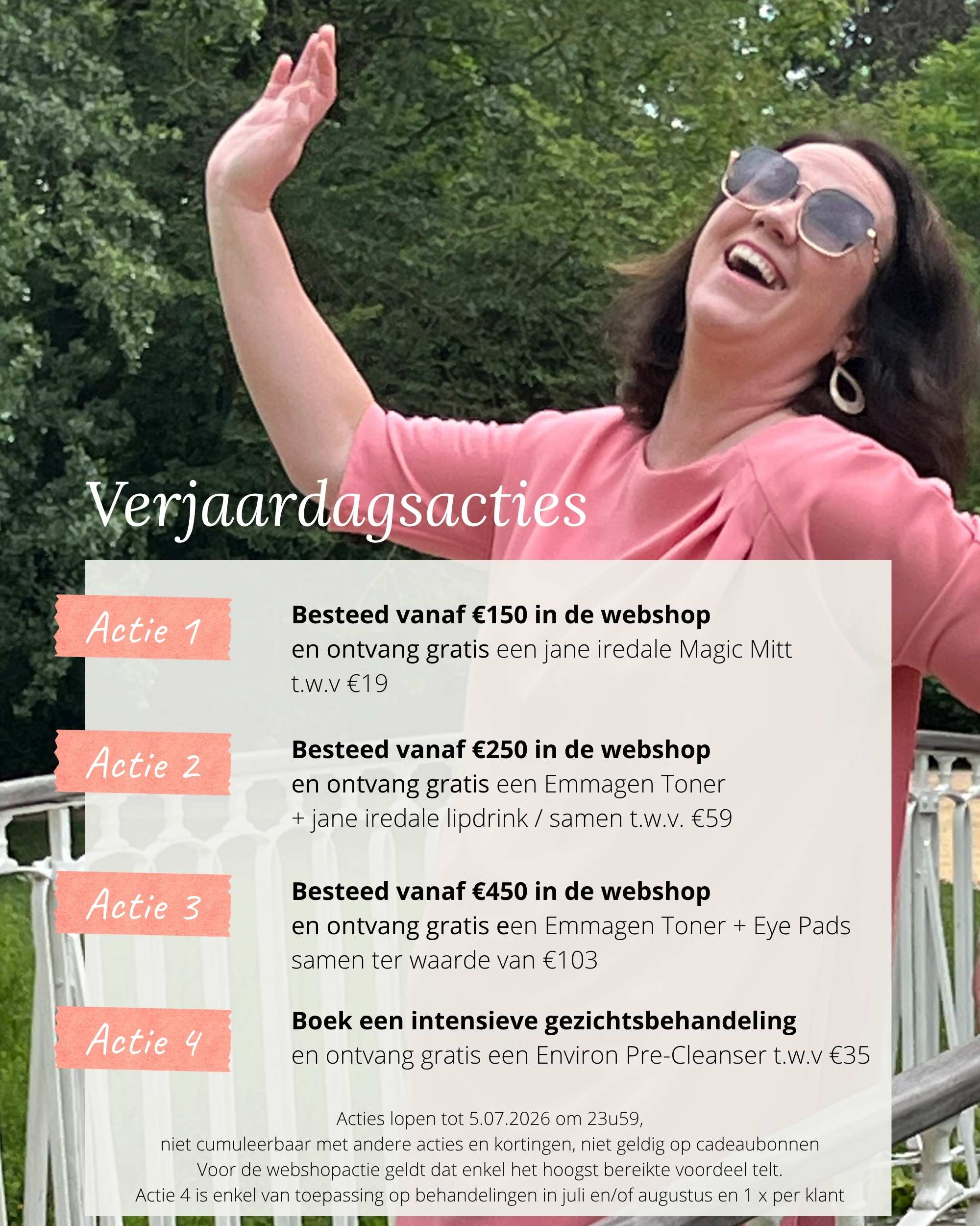Verjaardagsactie, genietvan gratis producten aankoop skincareproducten en bezichtsbehandelingen